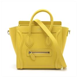 Céline-Luggage Nano Drummed Calfskin Leather 2-Ways Tote Bag Yellow-Yellow