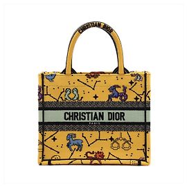 Dior Sac fourre-tout petit en toile brodée jaune Jaune