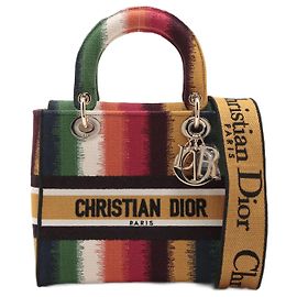 Dior Bolsa tote de lona com bordado médio Lady D-Lite 2 vias Multicolorido Multicor