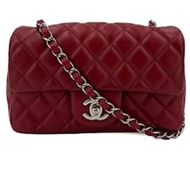 Chanel-Classic Double Flap Mini Matelassè Caviar Leather 2-Ways Flap Bag Dark Bordeaux-Red