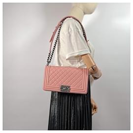 Chanel-Boy Medium Quilted Lambskin Leather  Bag Pink-Pink