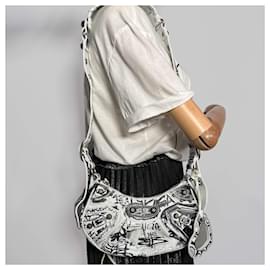 Balenciaga-Le Cagole XS Arena Sac Hobo en Cuir d'Agneau 2 Voies Noir & Blanc-Multicolore