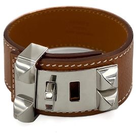 Hermès Collier de Chien Leather Bracelet T2 Palladium Caramel