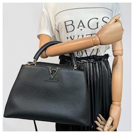 Louis Vuitton-Capucines PM Taurillon Leather 2-Ways Handbag Black-Black