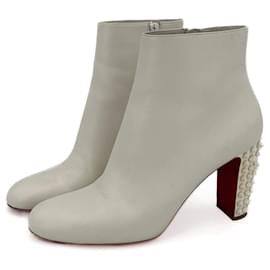 Christian Louboutin-Spikoo Spiked Leather High Heel Boots 40 White-White