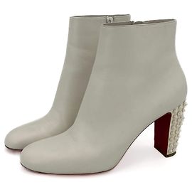 Christian Louboutin Spikoo Spiked Leder High Heel Stiefel 40 Weiß Weiß