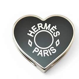 Hermès-Anneau de foulard Hermes Twilly en noir et argent-Noir,Argenté