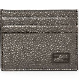 Fendi Metallic Gray Leather Card Case Metallic