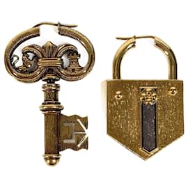 Louis Vuitton-Louis Vuitton Fornasetti LV Lock & Key Hoop Earrings-Golden
