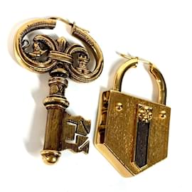 Louis Vuitton-Louis Vuitton Fornasetti LV Lock & Key Hoop Earrings-Golden