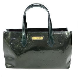 Louis Vuitton Monogram Vernis Wilshire PM Tote Bag Blau Grün