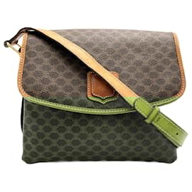 Céline-Celine Macadam Brown Leather Shoulder Bag-Brown