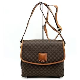 Céline-Celine Macadam Brown Leather Shoulder Bag-Brown