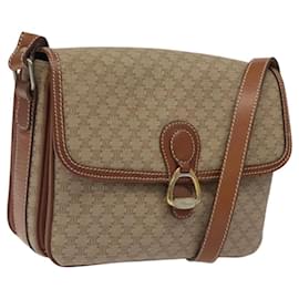 Céline-CELINE Macadam Canvas Shoulder Bag PVC Beige Gold Auth 117083-Beige,Golden