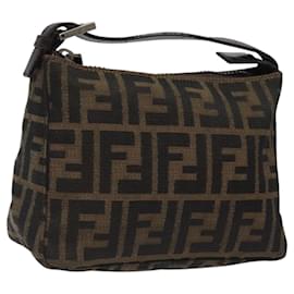 Fendi-FENDI Zucca Canvas Hand Bag Black Brown Auth yk17742-Brown,Black
