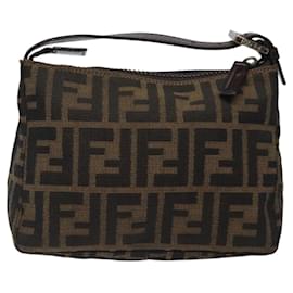 Fendi-FENDI Zucca Canvas Hand Bag Black Brown Auth yk17742-Brown,Black