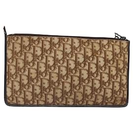 Christian Dior-Christian Dior Trotter Canvas Clutch Bag Brown Gold Auth BD1629-Brown,Golden