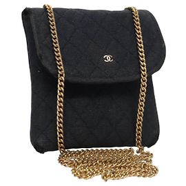 CHANEL Mini Matelassé Cadena Pouch algodón Marino Oro CC Auth bs24235 Dorado Azul marino