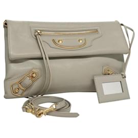 Balenciaga-Sac à épaule Emperobe en cuir gris et or BALENCIAGA 390167 Auth KD323M-Marron,Doré