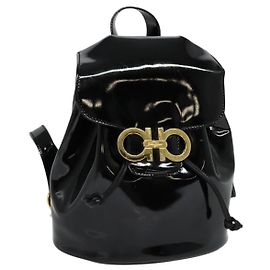 Salvatore Ferragamo Gancini Backpack Enamel Black Silver Auth KD548 Black Silvery