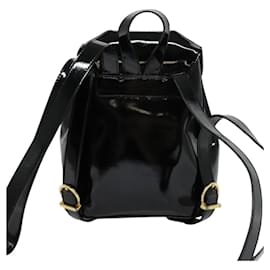 Salvatore Ferragamo-Salvatore Ferragamo Gancini Backpack Enamel Black Silver Auth KD548-Black,Silvery