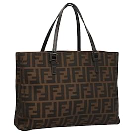 Fendi-FENDI Zucca Canvas Hand Bag Black Brown Auth 117139AM-Brown,Black