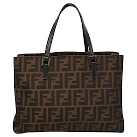 Fendi-FENDI Zucca Canvas Hand Bag Black Brown Auth 117139AM-Brown,Black