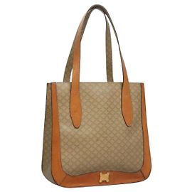 Céline Bolsa tote de lona Macadam CELINE bege ouro Auth BD1818 Bege Dourado