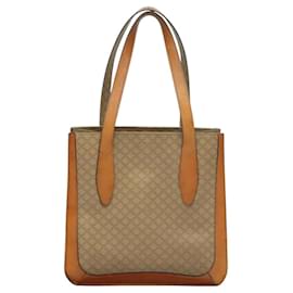 Céline-CELINE Macadam Canvas Tote Bag Beige Gold Auth BD1818-Beige,Golden