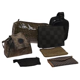 Fendi-FENDI Pecan Canvas Zucchino Canvas Bag Canvas 7Set Beige Black Auth bs24167-Brown,Black,Beige