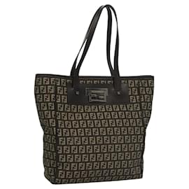 Fendi-Sac fourre-tout en toile Zucchino FENDI marron argent Auth mr1240-Marron,Argenté