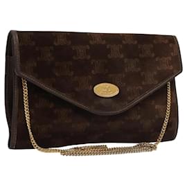 Céline-CELINE Macadam Canvas Chain Shoulder Wallet Suede Brown Gold Auth bs24227-Brown,Golden