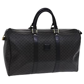 Céline-CELINE Macadam Canvas Boston Bag PVC Leather Black Gold Auth BD1781-Black,Golden