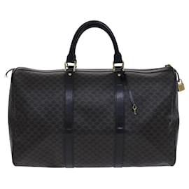 Céline-CELINE Macadam Canvas Boston Bag PVC Leather Black Gold Auth BD1781-Black,Golden