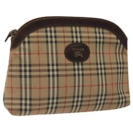 Autre Marque-Burberrys Nova Check Clutch Bag Canvas Beige Silver Auth 116056-Silvery,Beige