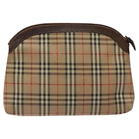 Autre Marque-Burberrys Nova Check Clutch Bag Canvas Beige Silver Auth 116056-Silvery,Beige