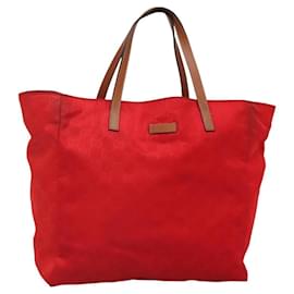 Gucci-GUCCI GG Canvas Tote Bag Nylon Red Silver 282439 Auth ep8485-Silvery,Red