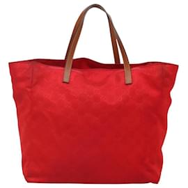Gucci-GUCCI GG Canvas Tote Bag Nylon Red Silver 282439 Auth ep8485-Silvery,Red