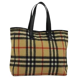 Autre Marque-Burberrys Nova Check Blue Label Tote Bag Wool Beige Auth MX157-Beige