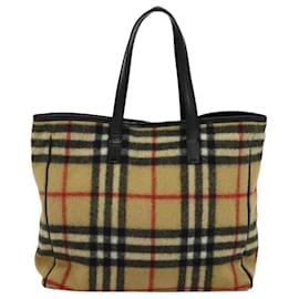 Autre Marque-Burberrys Nova Check Blue Label Tote Bag Wool Beige Auth MX157-Beige