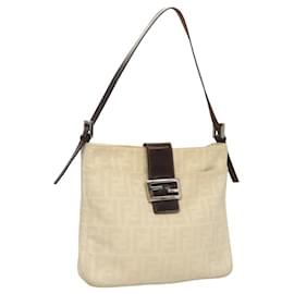 Fendi-FENDI Zucca Canvas Mamma Baguette Shoulder Bag Beige Silver Auth KD315-Silvery,Beige