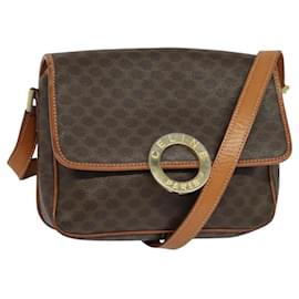 Céline-CELINE Macadam Canvas Shoulder Bag PVC Leather Brown Gold Auth KD334-Brown,Golden