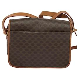 Céline-CELINE Macadam Canvas Shoulder Bag PVC Leather Brown Gold Auth KD334-Brown,Golden