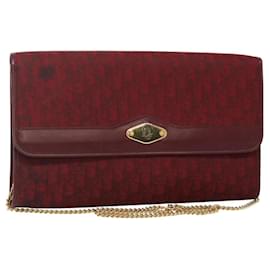 Christian Dior-Christian Dior Trotter Canvas Chain Shoulder Bag Red Gold Auth 116208-Red,Golden