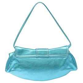 Céline-CELINE Hand Bag Leather Blue Gold Auth KD514-Blue,Golden