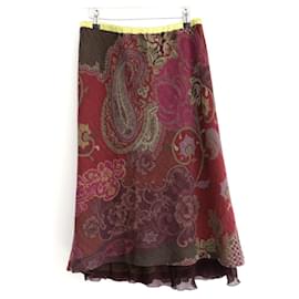 Etro-Etro Fall 2003 Wool Paisley Silk Hem Skirt-Dark red