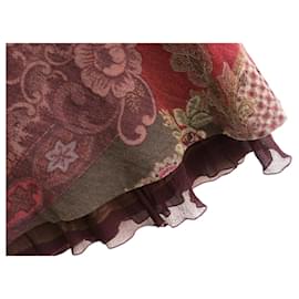 Etro-Etro Fall 2003 Wool Paisley Silk Hem Skirt-Dark red