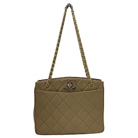 Chanel-Chanel 90s Vintage 24K Big CC Beige Lambskin Pocket Chain Tote Bag-Beige