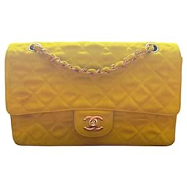 Chanel-Vintage Chanel 90’s Yellow Denim Medium Classic Flap Bag 24K Gold Hardware-Yellow