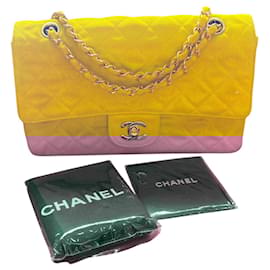 Chanel-Vintage Chanel 90’s Yellow Denim Medium Classic Flap Bag 24K Gold Hardware-Yellow